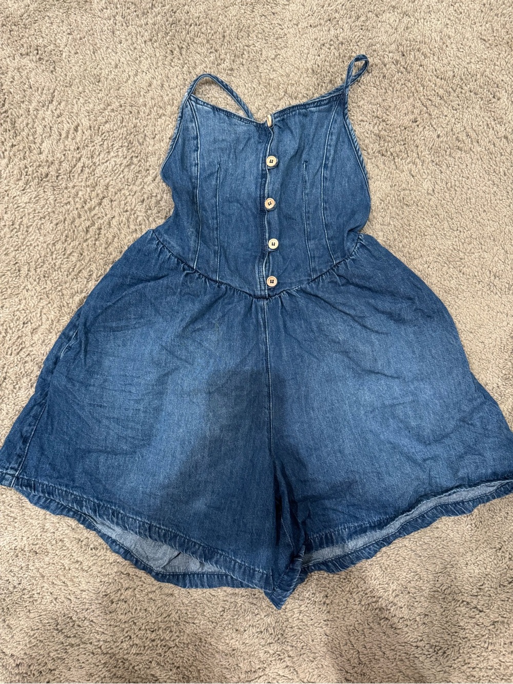 We The Free Blue Denim Button-Front Girls Romper
